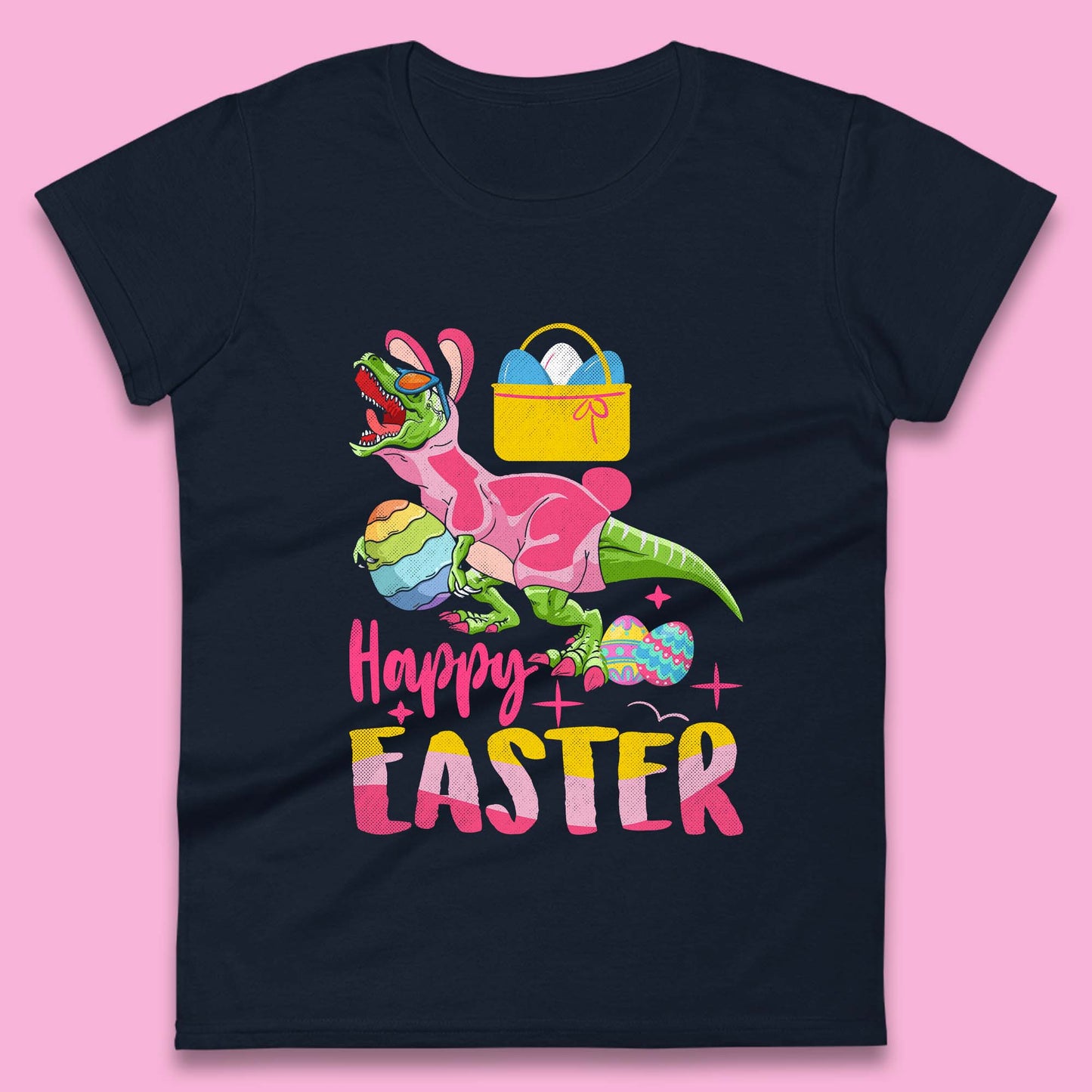 Happy Dinosaur Easter Womens T-Shirt