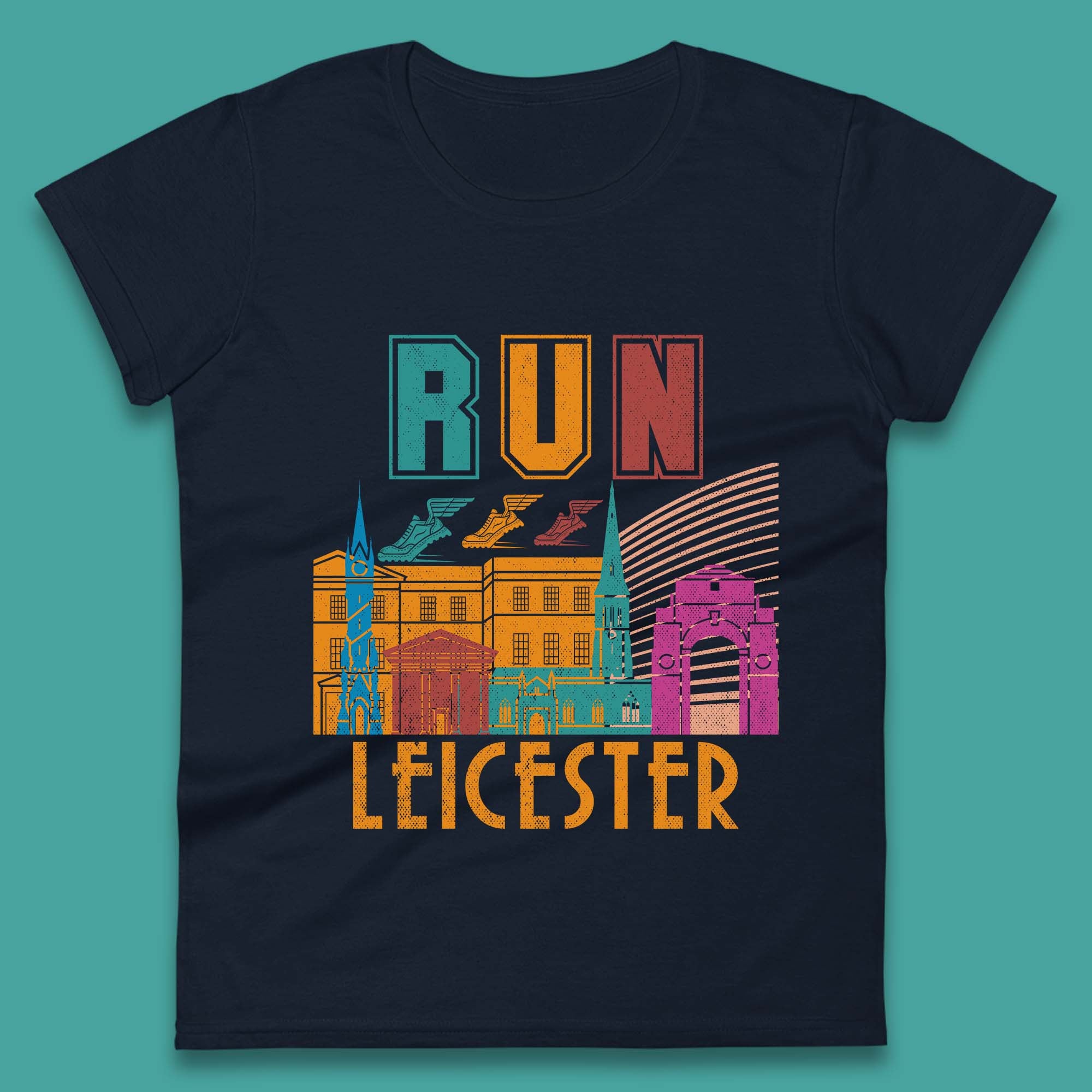 Run Leicester Festival Leicester Skyline Souvenir Race Leicester Running Womens Tee Top