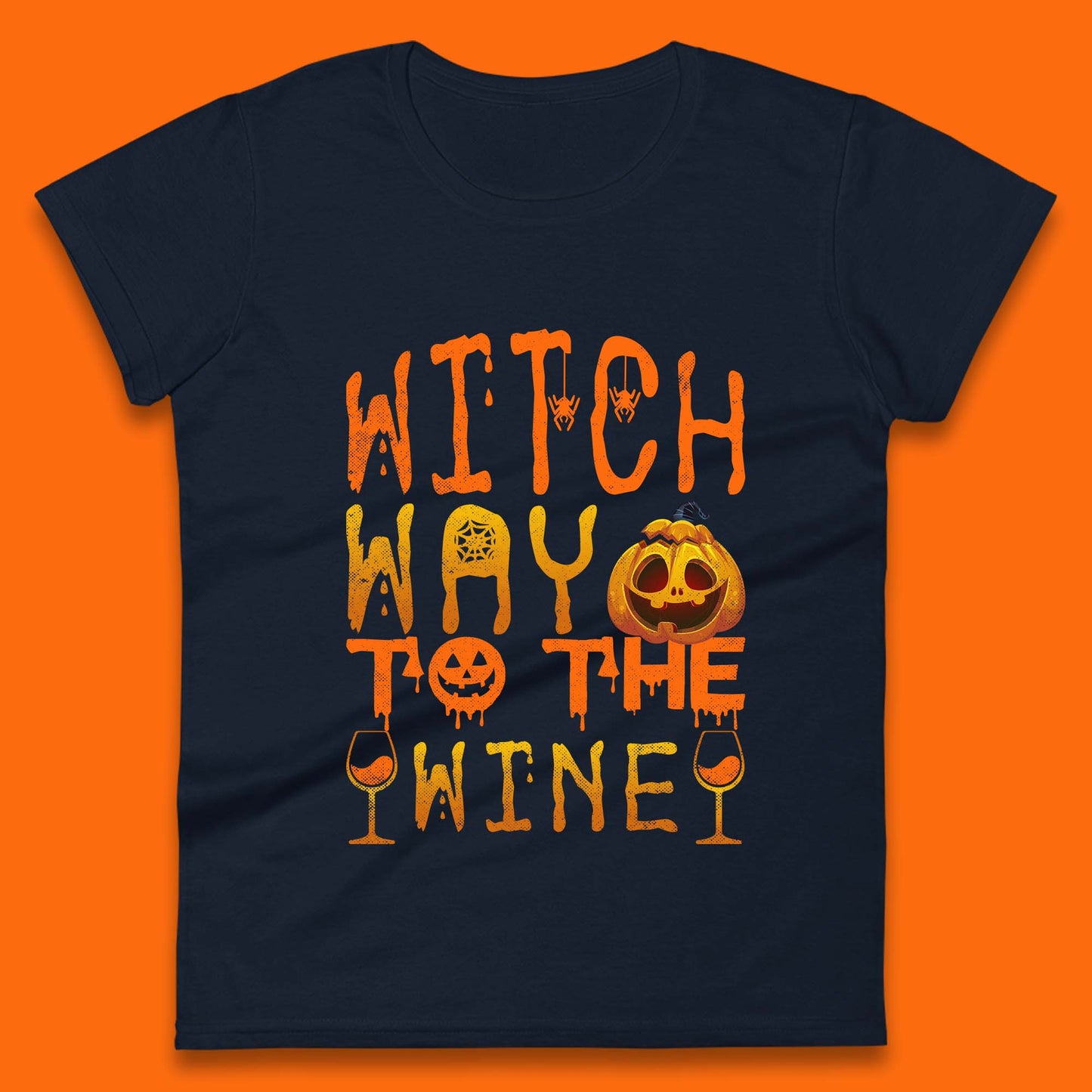 Witch Way To The Wine Funny Halloween Wine Drinking Lover Womens Tee Top