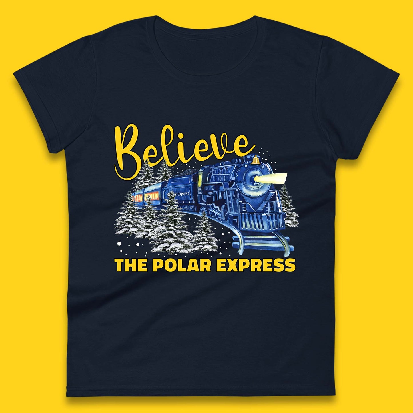 Believe The Polar Express Christmas Train Womens T-Shirt