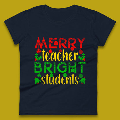 merry teacher bright students christmas womens t shirt
