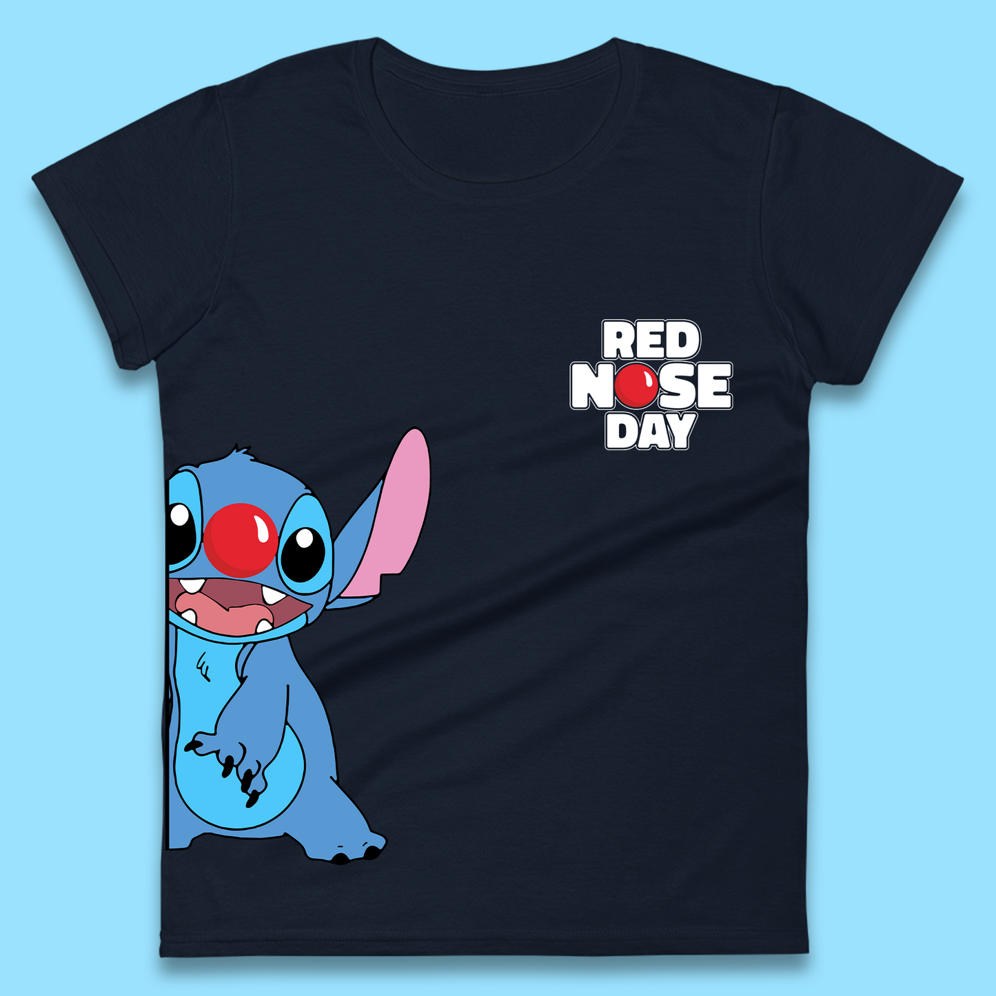 Red Nose Day Peeking Disney Stitch Womens T-Shirt