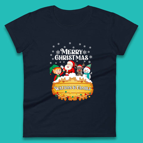Personalised Merry Christmas Your Name Santa Claus Reindeer Snowman Elf Family Xmas Holiday Squad Womens Tee Top
