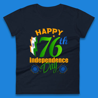 Happy India 76th Independence Day 15th August Patriotic Indian Flag Womens Tee Top