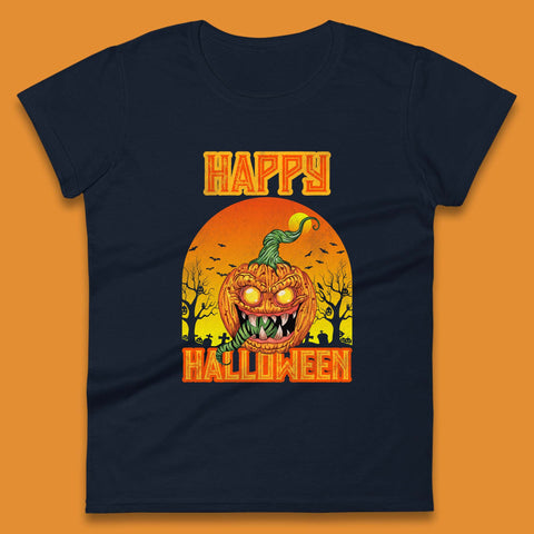 Happy Halloween Zombie Monster Pumpkin Jack-o-lantern Spooky Season Womens Tee Top