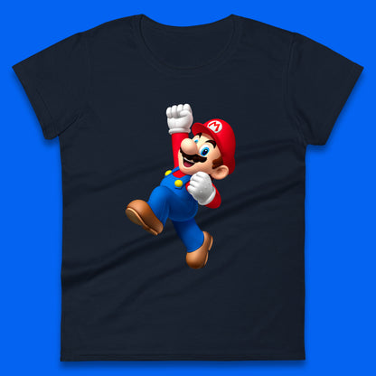 Super Mario Jumping In Happy Mood Funny Game Lovers Players Mario Bro Toad Retro Gaming Womens Tee Top