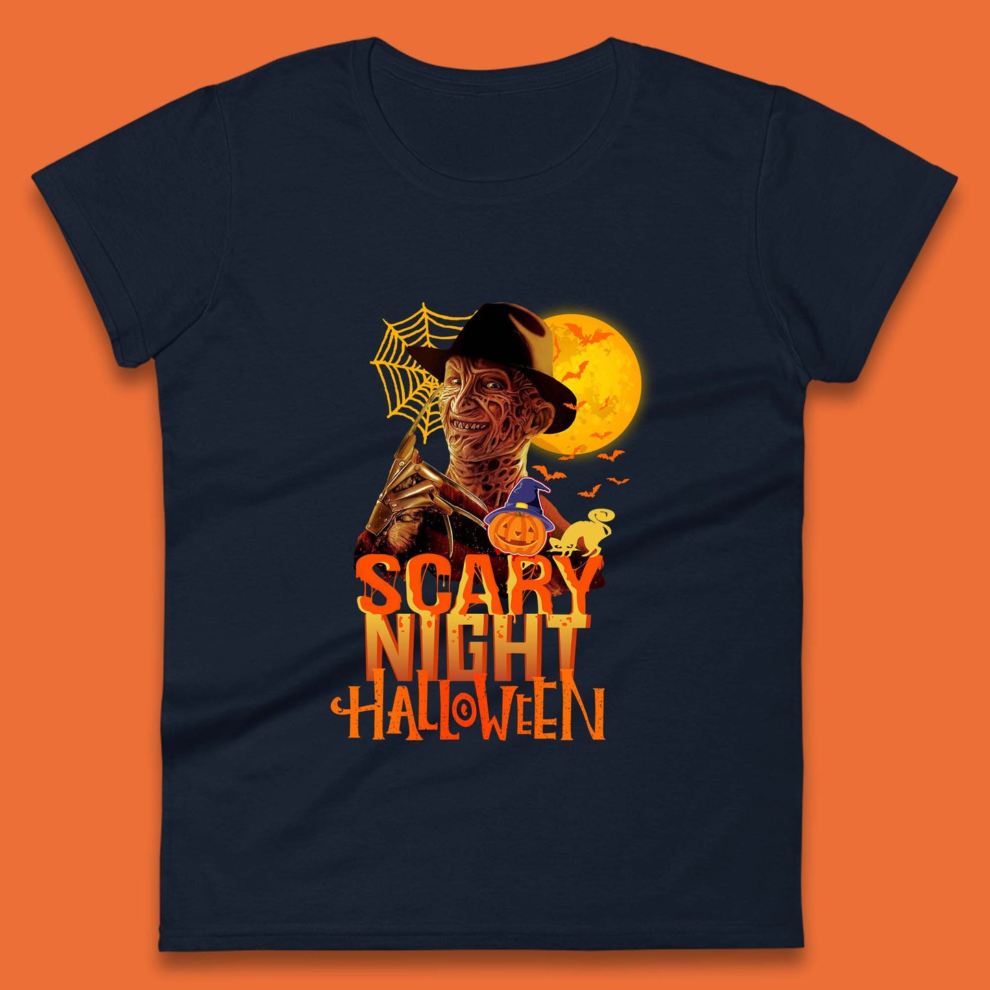 Scary Night Halloween Freddy Krueger Horror Movie Character Spooky Season Womens Tee Top