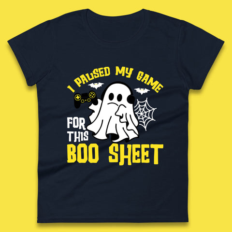 I Paused My Game For This Boo Sheet Ghost With Controller Halloween Gamer Womens Tee Top