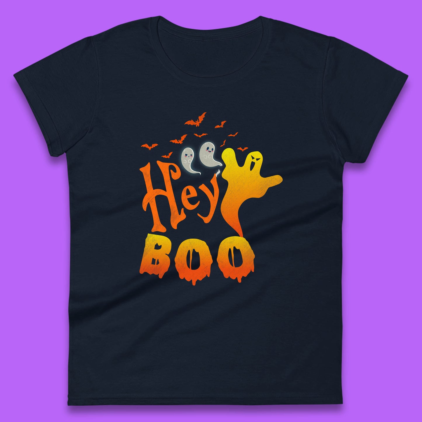 Whispers in the Moonlit Night Hey Boo Horror Scary Costume Halloween Boo Wear Womens Tee Top