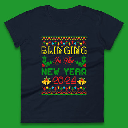 Blinging In The New Year 2024 Christmas Happy New Year Xmas Festive Celebration Womens Tee Top