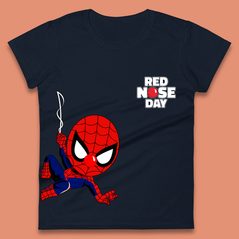 Spider Man Peeking Red Nose Day Womens T-Shirt