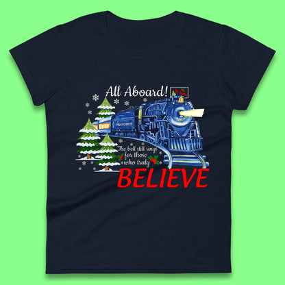 All Abroad Believe Christmas Train Womens T-Shirt