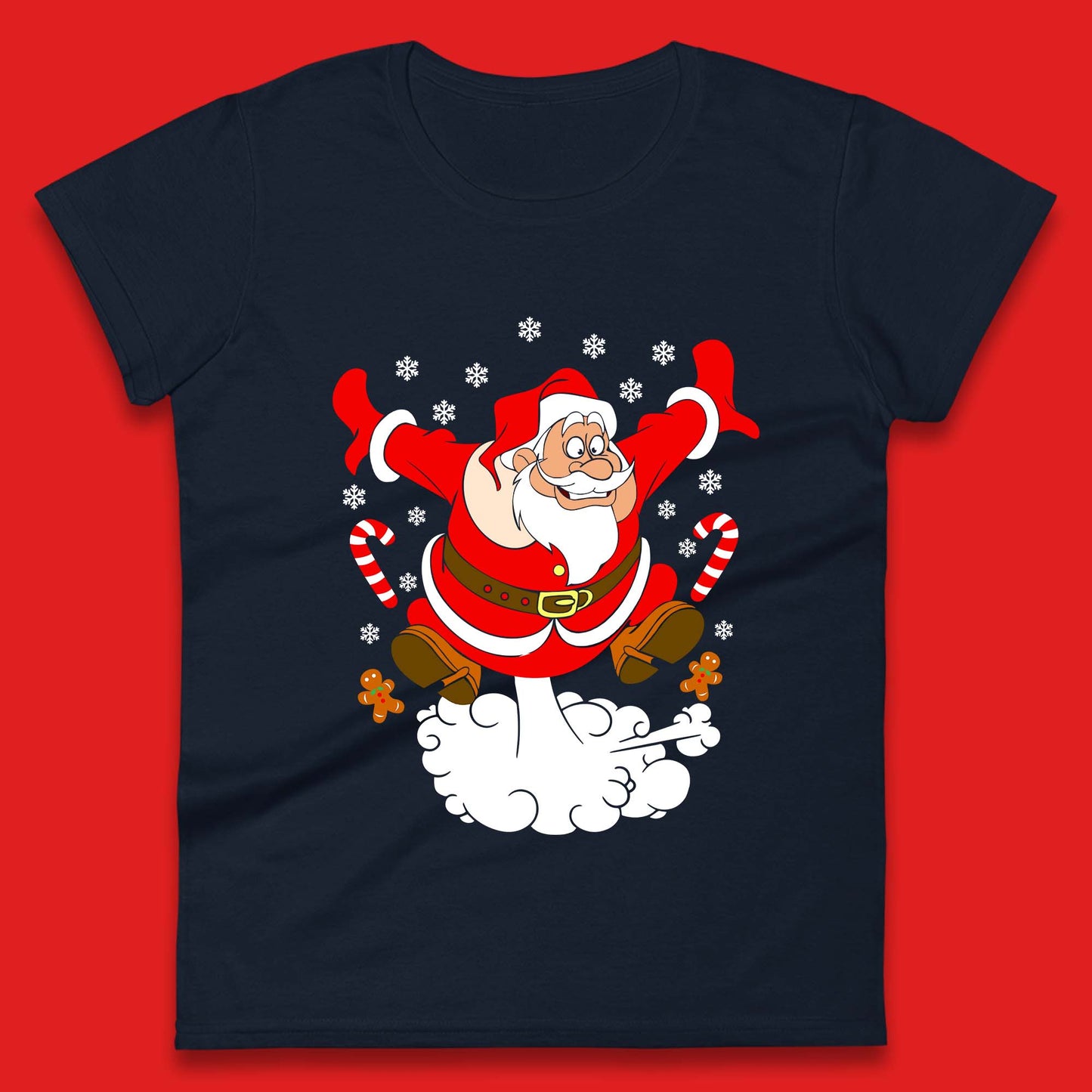 farting santa claus christmas womens t shirt