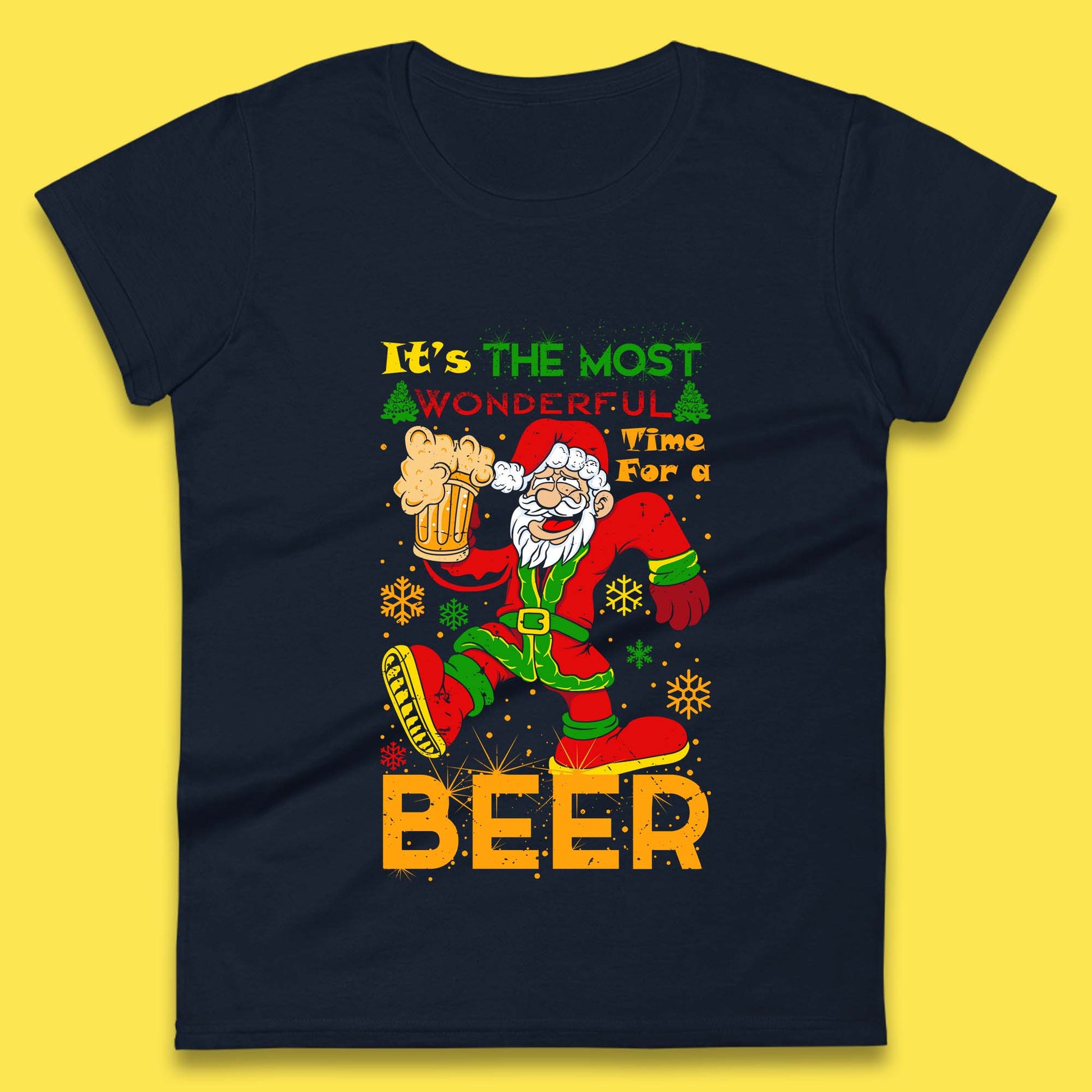 santa drink beer womens tee