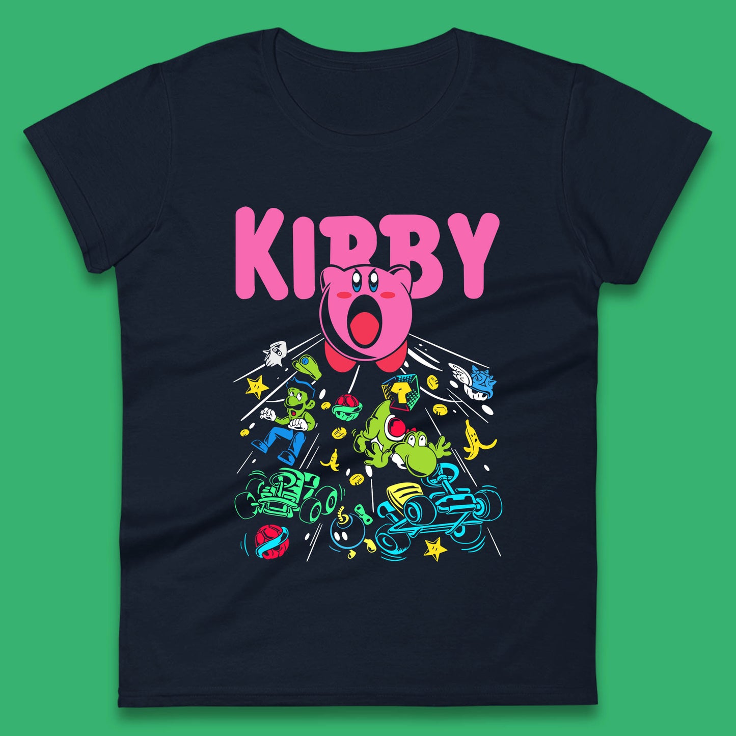 Kirby Consume Karting Mario Kart Ghost Band Heavy Metal Kirby Retro Gaming Womens Tee Top