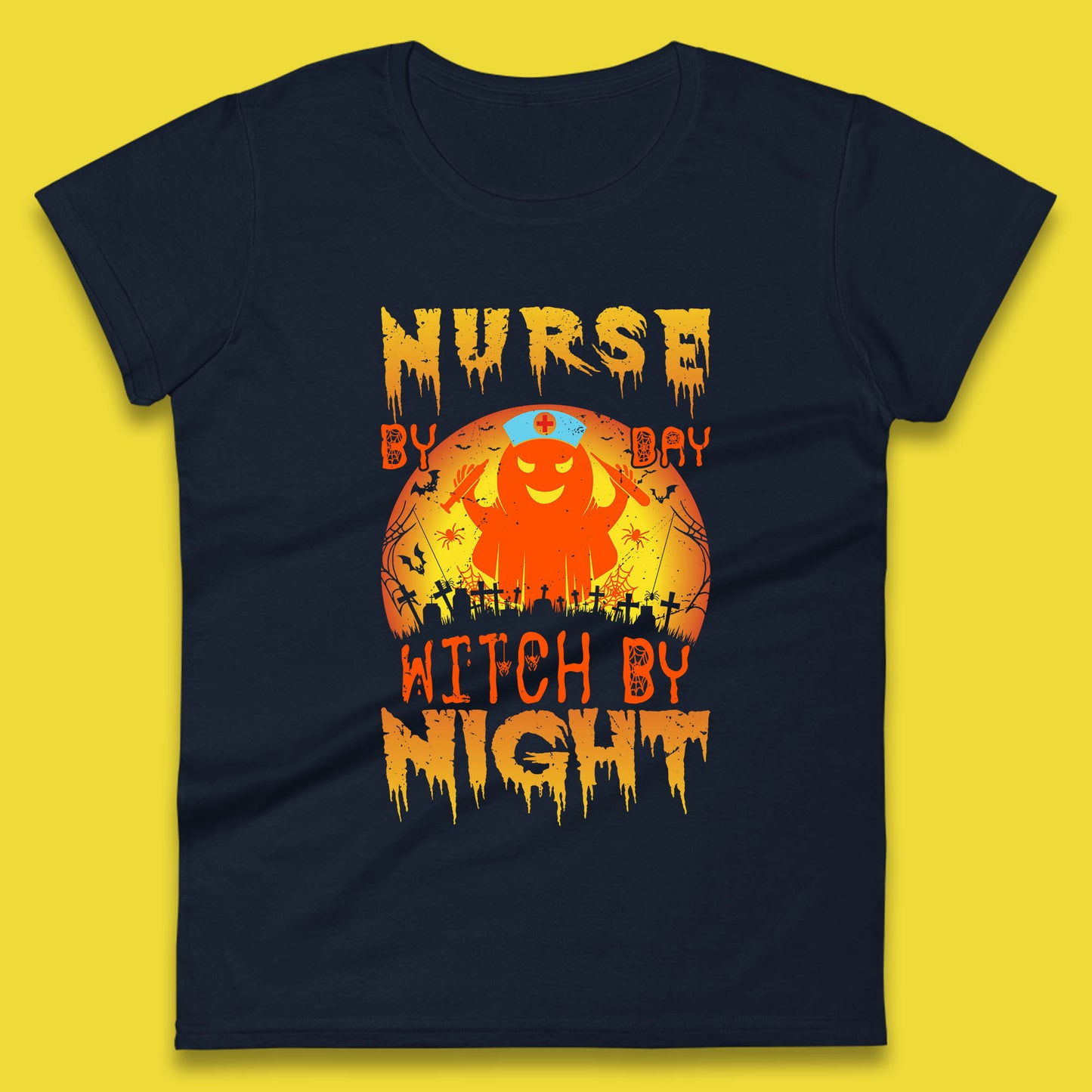 Nurse By Day Witch By Night Halloween Nurse Witch Ghost Costume Womens Tee Top