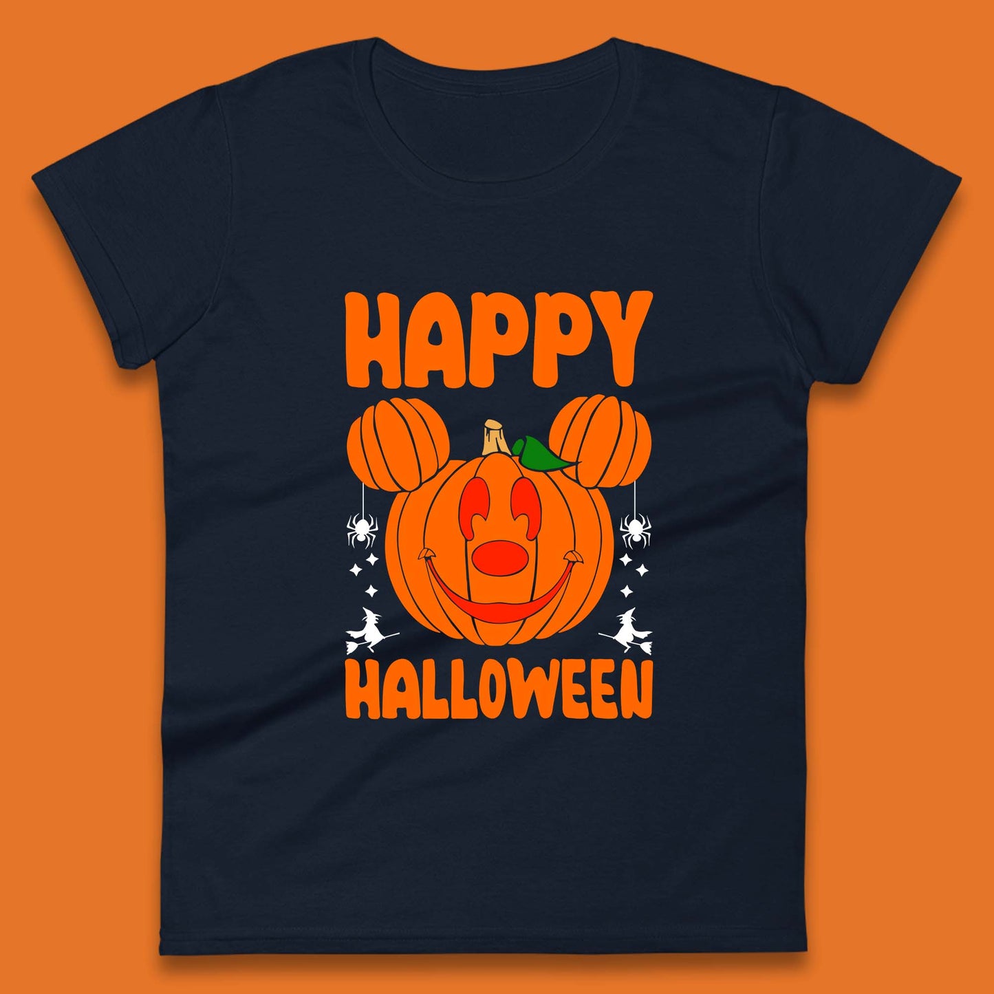Happy Halloween Disney Mickey Mouse Jack-o-lantern Pumpkin Face Horror Scary Disney Trip Womens Tee Top