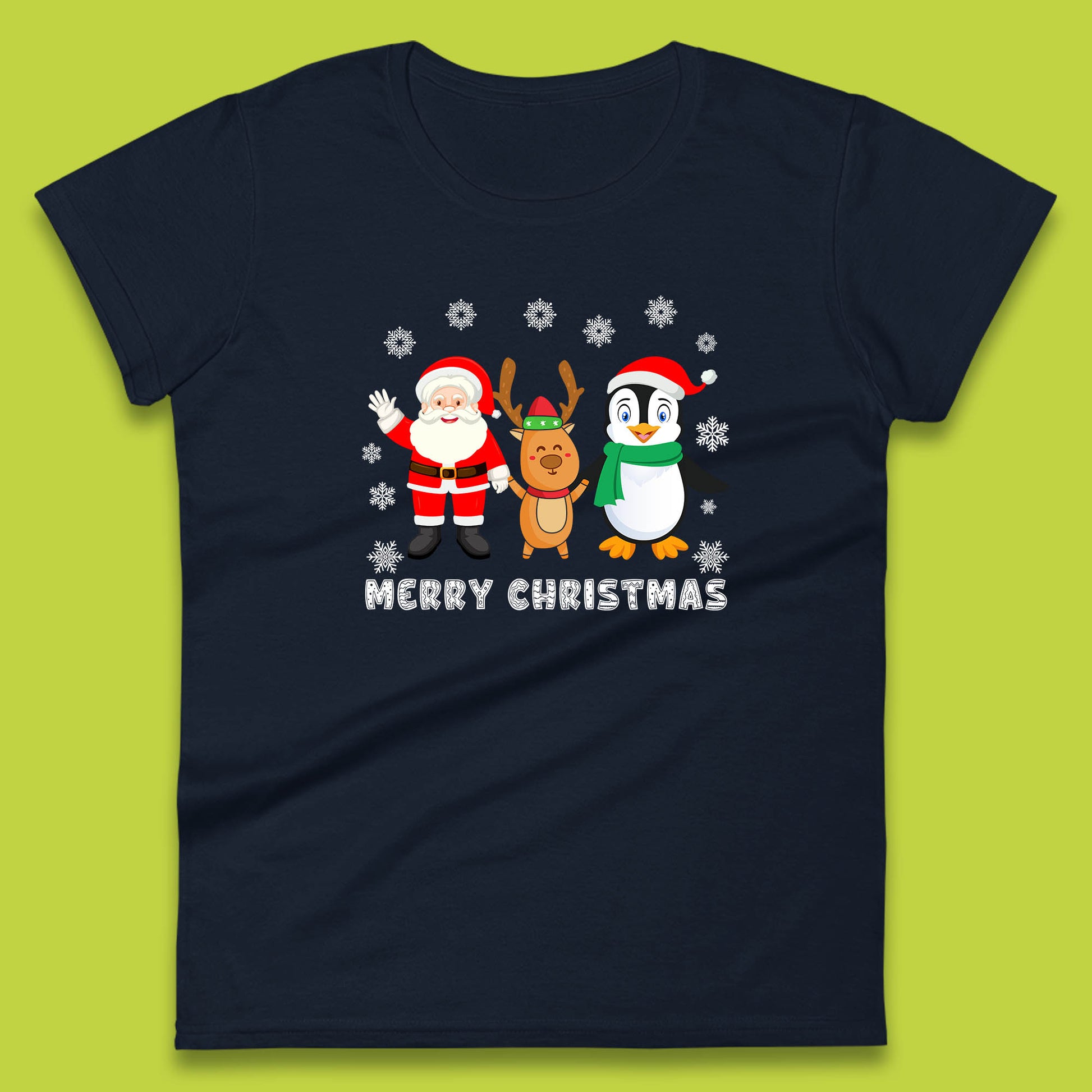 merry christmas penguin santa claus and reindeer t shirt