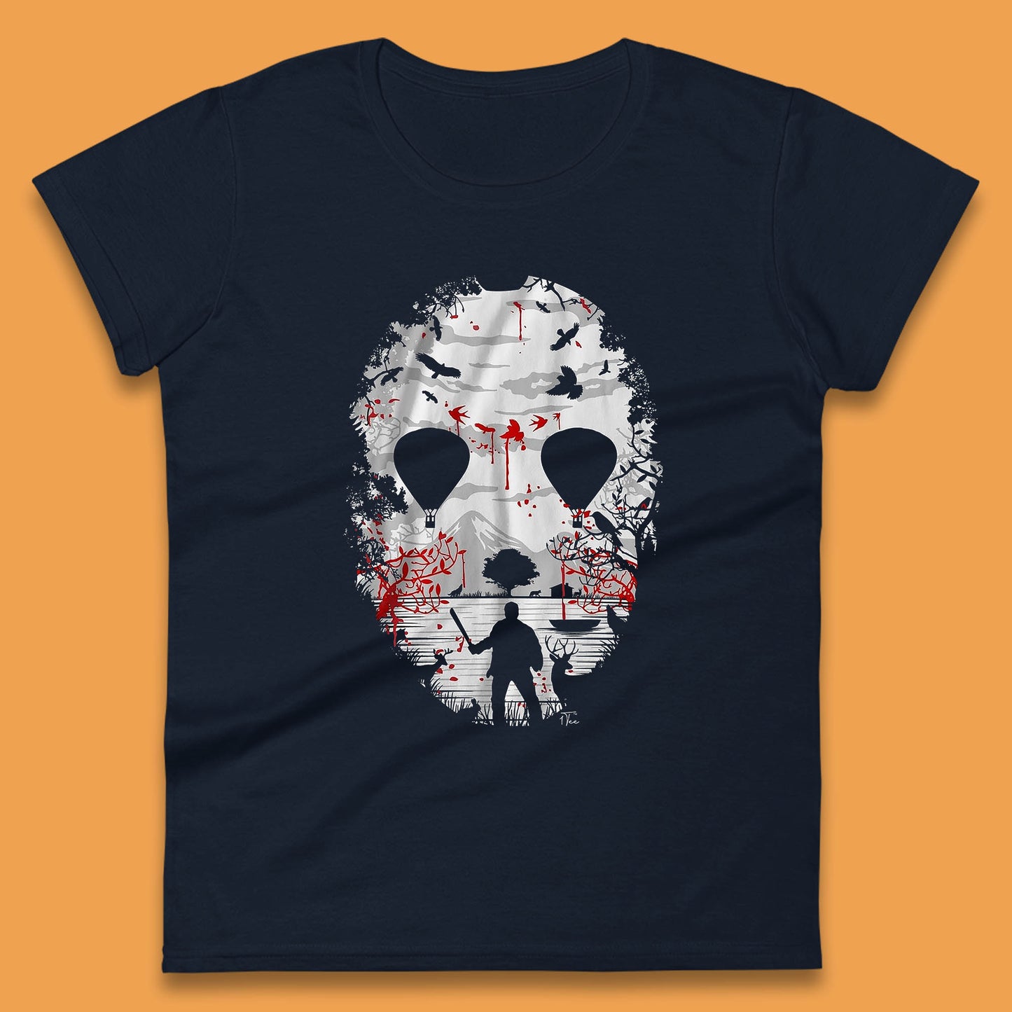 Crystal Lake Jason Voorhees Face Mask Halloween Friday The 13th Horror Movie Womens Tee Top
