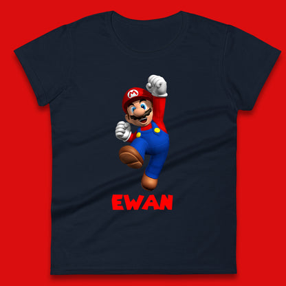 Personalised Your Name Super Mario Jumping Funny Game Lovers Players Mario Bro Retro Gaming Womens Tee Top