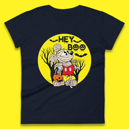 Hey Boo Disney Halloween Mickey Mouse Mummy Trick Or Treat Spooky Vibes Womens Tee Top