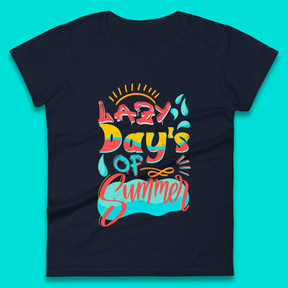 Lazy Days Of Summer Vintage Retro Sunset Surfer Beach Holiday Trip Womens Tee Top