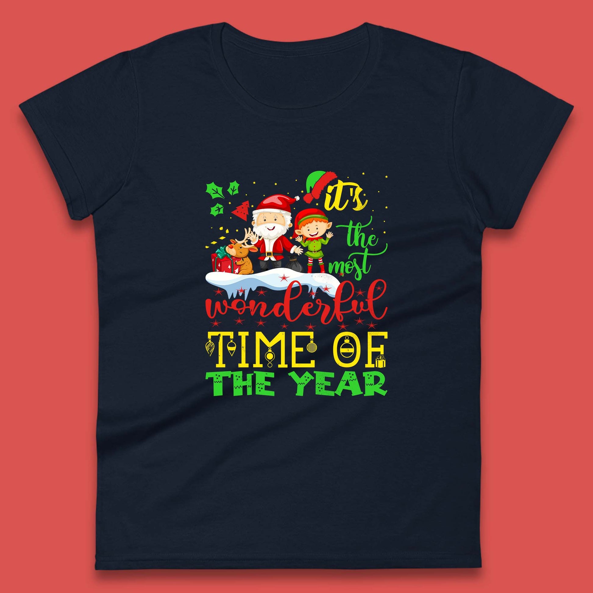 santa reindeer and elf womens t shirt