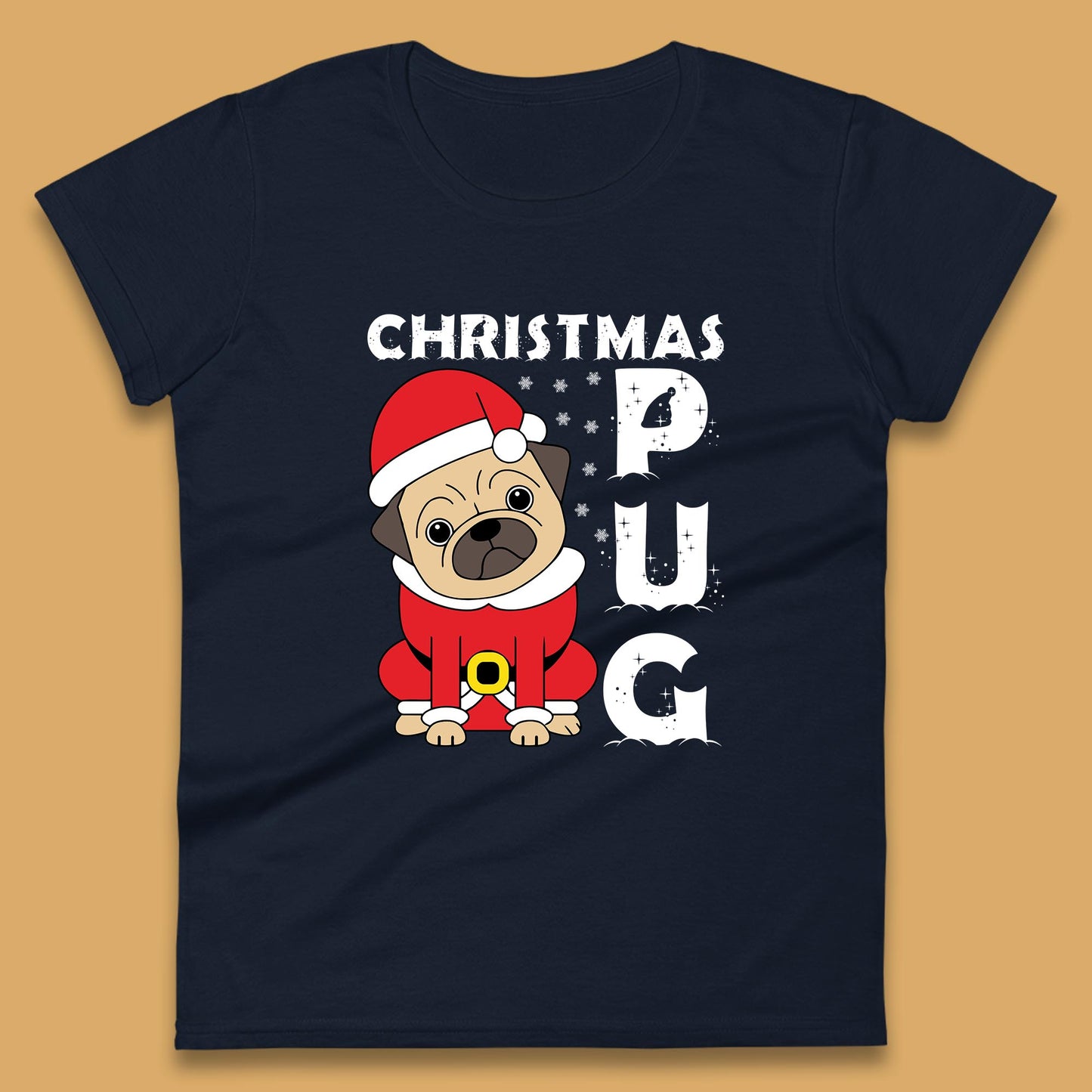 christmas pug dog womens t-shirt