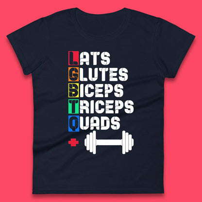 Lats Glutes Biceps Triceps Quads LGBTQ+ Fitness Gym Gay Pride Workout Womens Tee Top