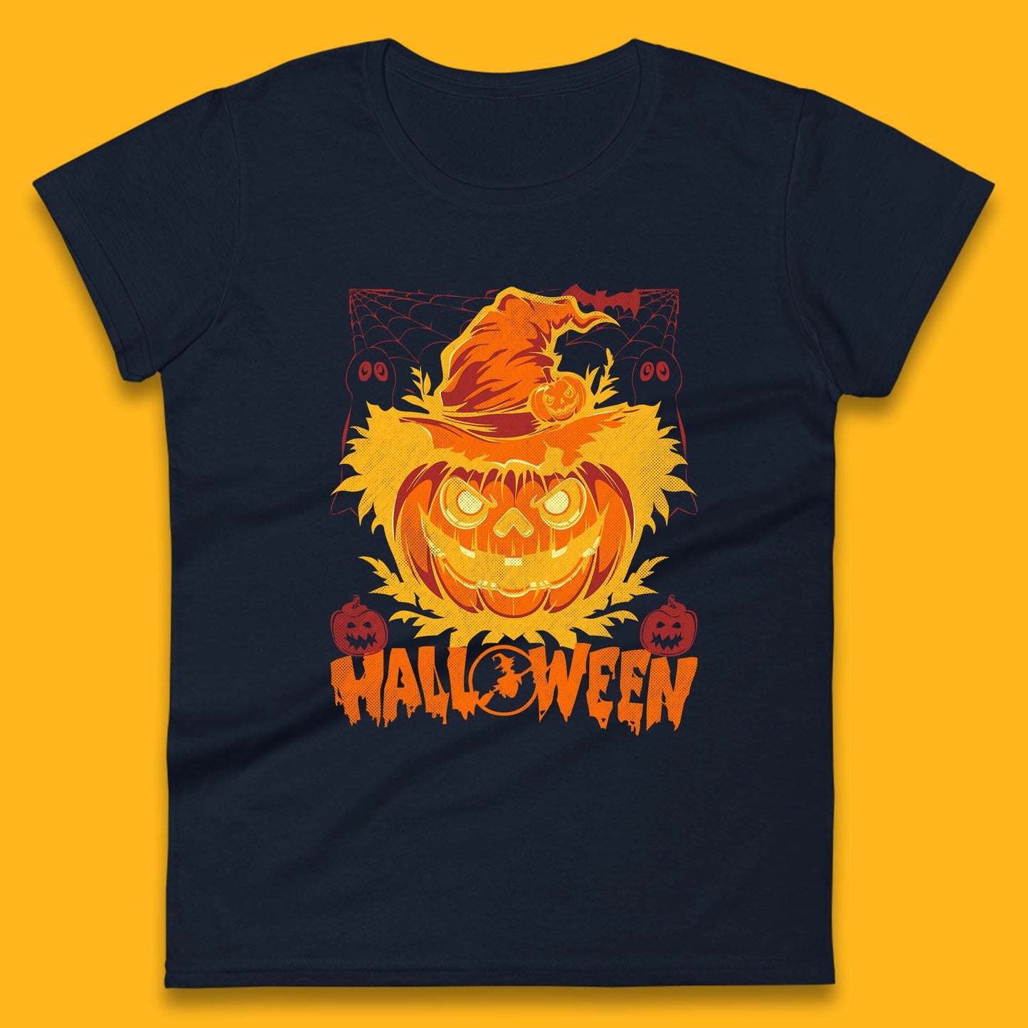 Halloween Scary Pumpkin Face Jack O Lantern Horror Halloween Night Womens Tee Top