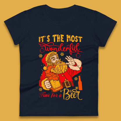 Santa Beer Time Christmas Womens T-Shirt