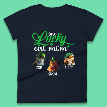 Personalised One Lucky Cat Mama Womens T-Shirt