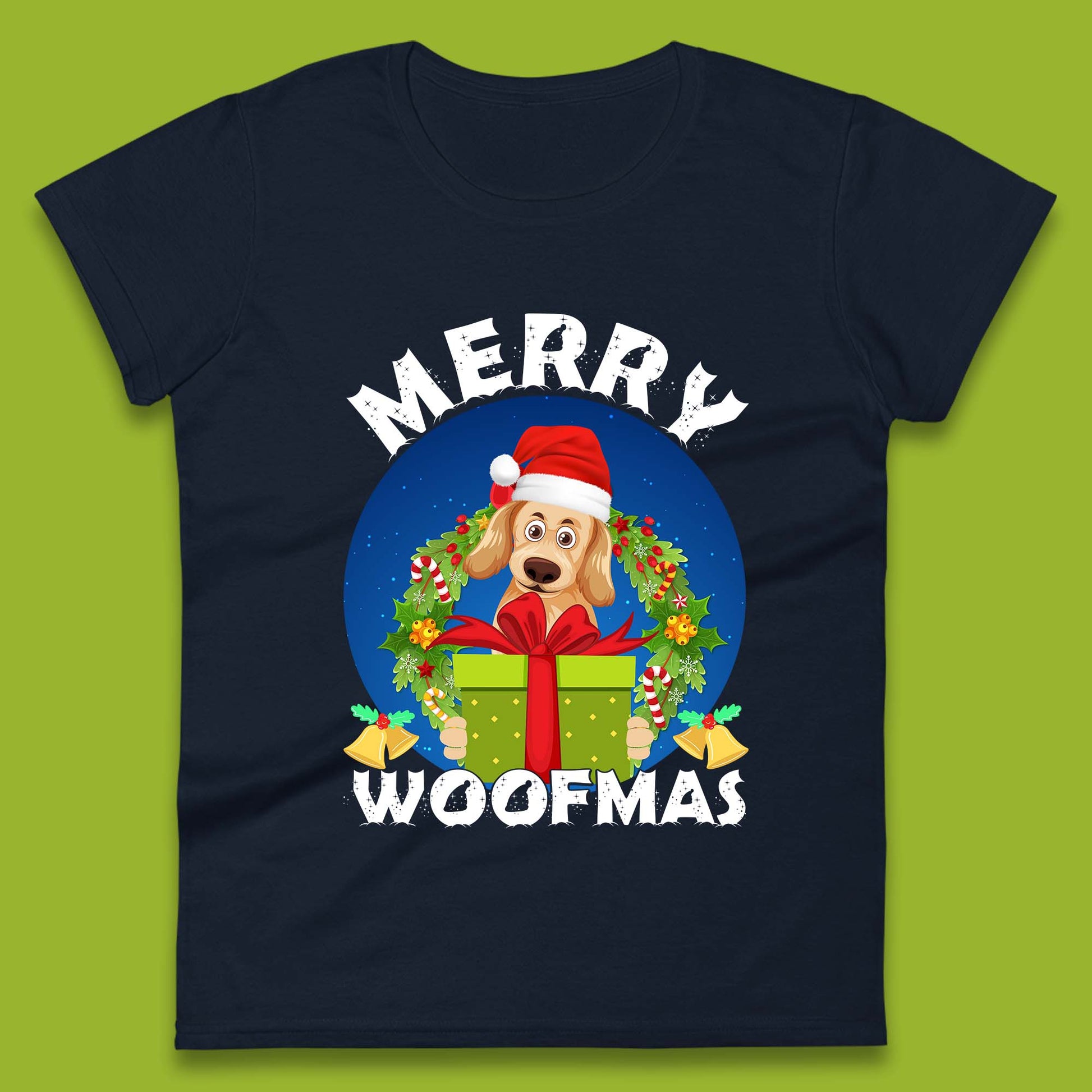 merry woofmas christmas golden retriever dog womens t shirt