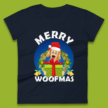 merry woofmas christmas golden retriever dog womens t shirt