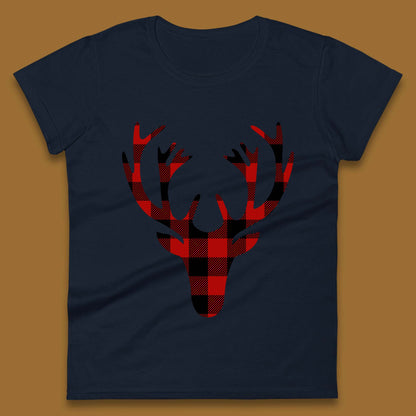merry christmas buffalo plaid deer head womens top