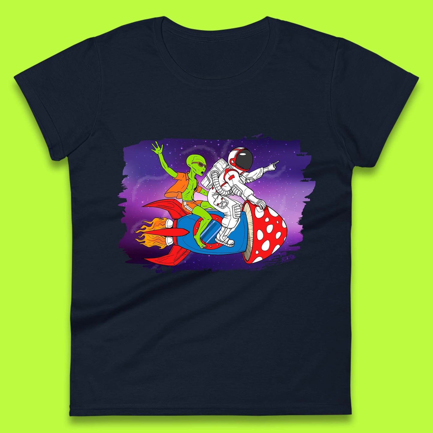 Alien & Astronaut Rocket Ship Womens T-Shirt