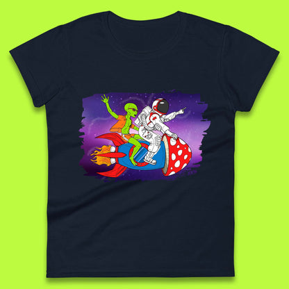 Alien & Astronaut Rocket Ship Womens T-Shirt