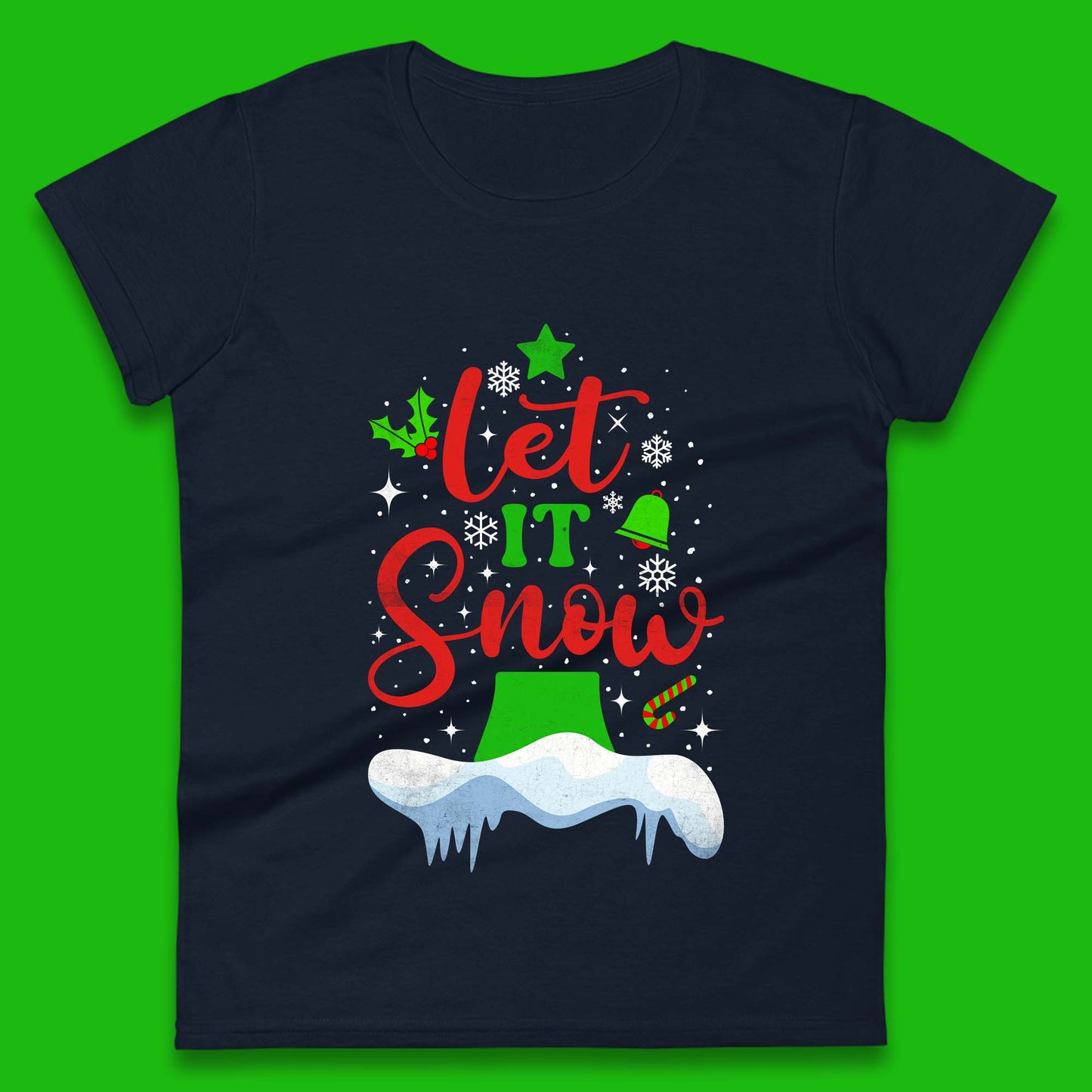 merry christmas let it snow snowflake womens t shirt