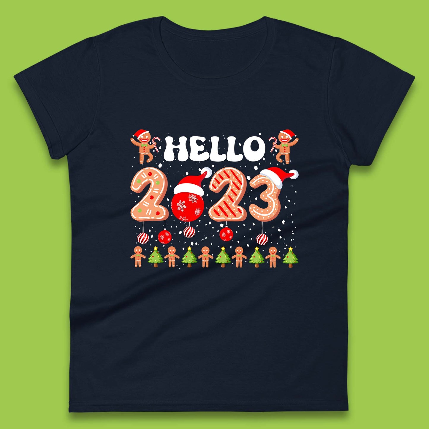 Hello 2023 Merry Christmas Gingerbread Xmas Cookies Womens Tee Top