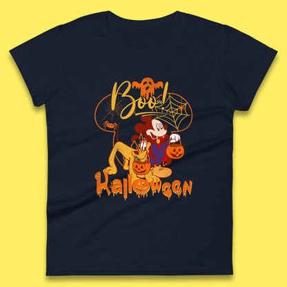 Boo Halloween Mickey Mouse And Pluto Friends Disney Halloween Disneyland Trip Womens Tee Top