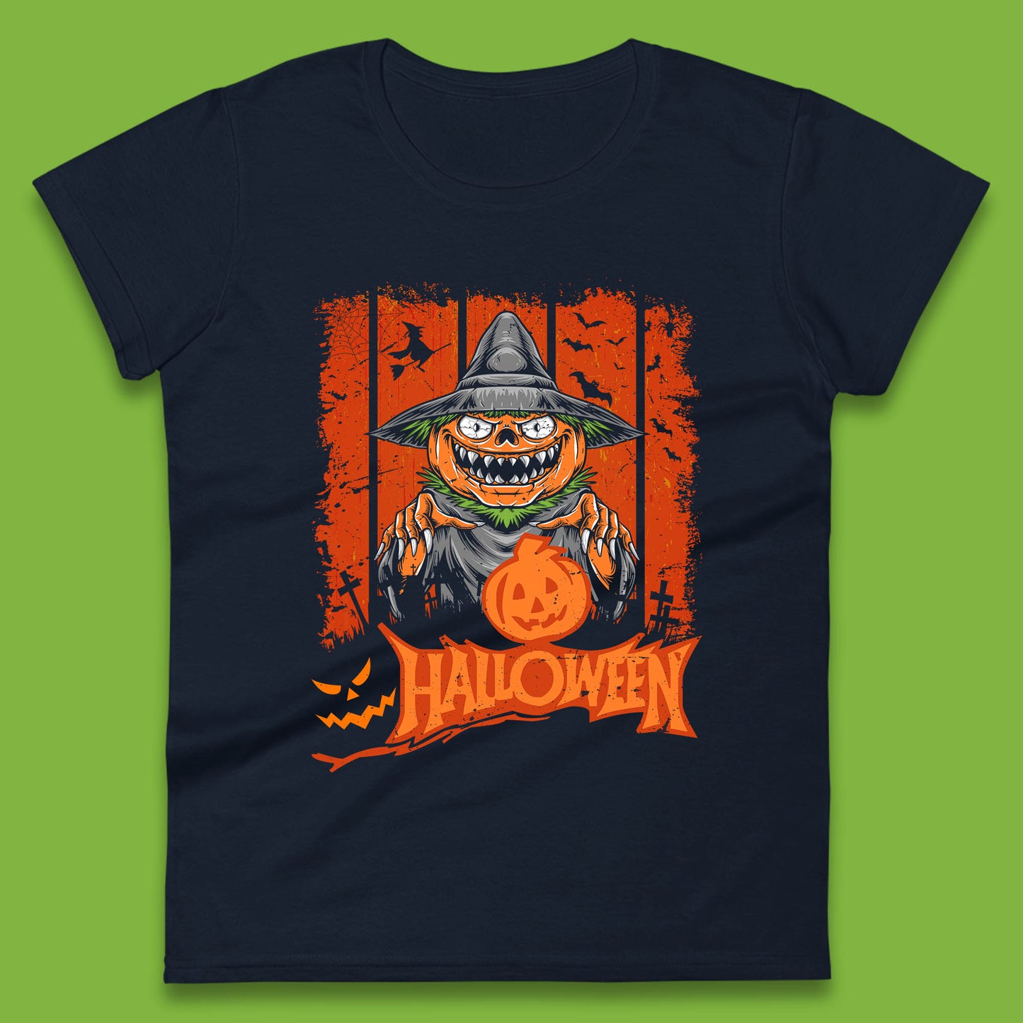 Halloween Pumpkin Head Scarecrow Jack O Lantern Pumpkin Head Horror Scary Vintage Retro Womens Tee Top