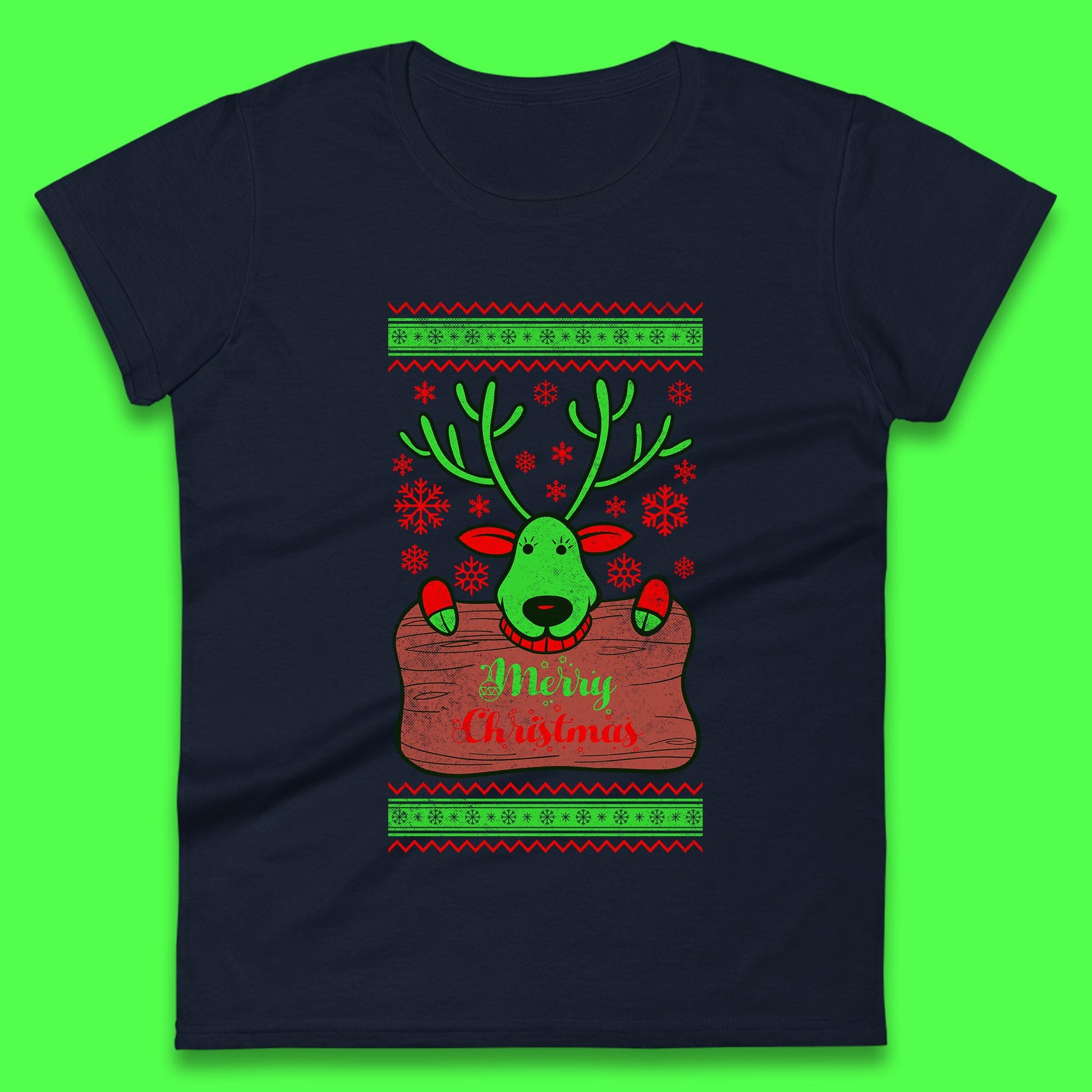 merry christmas reindeer womens t shirt