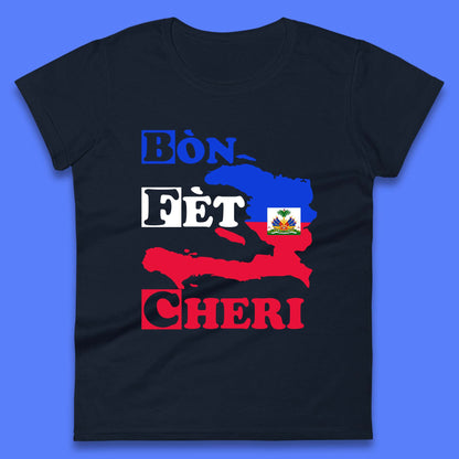Bon Fet Cheri Haiti Map Womens T-Shirt