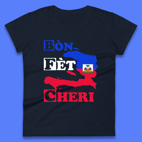 Bon Fet Cheri Haiti Map Womens T-Shirt