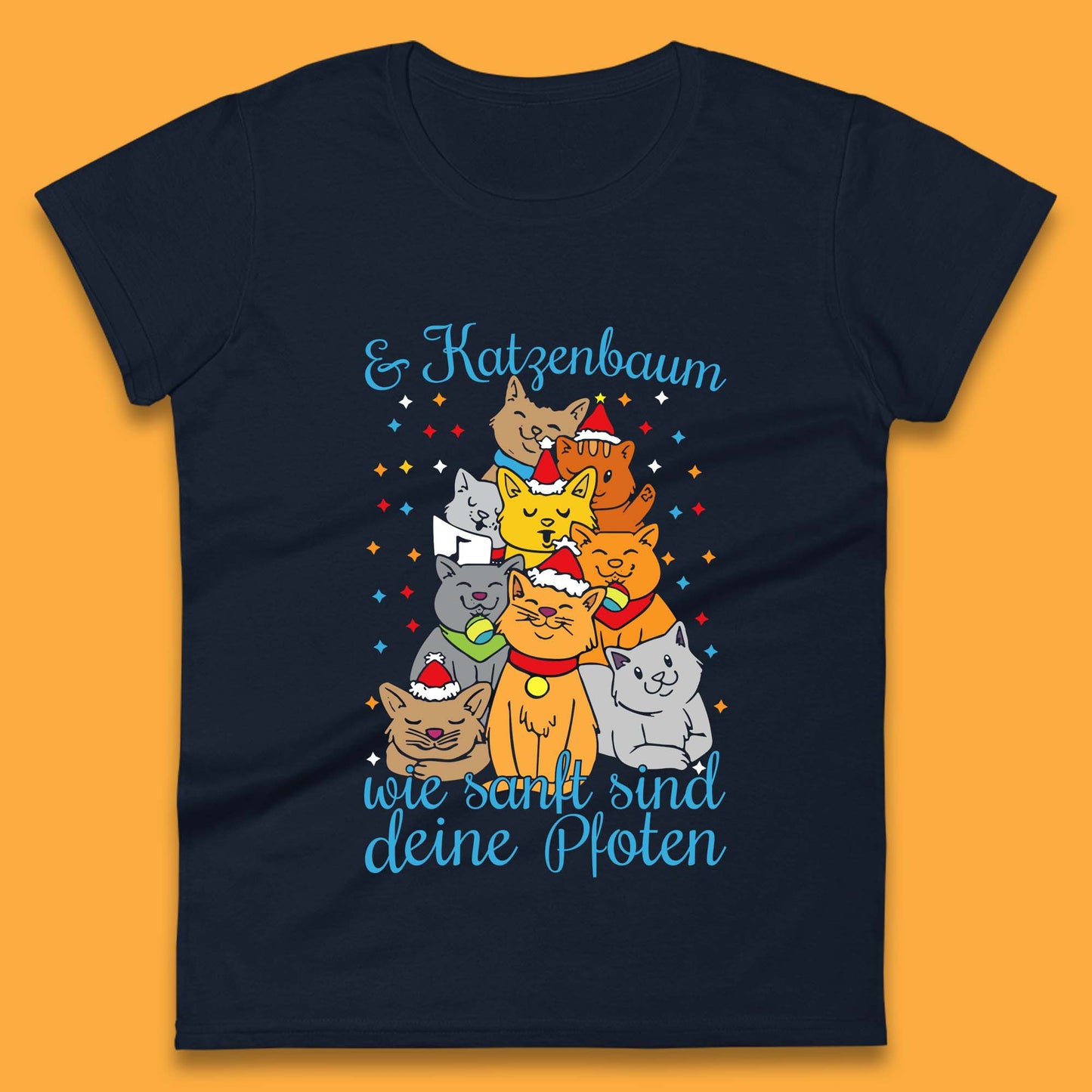 cat christmas tree womens t shirt