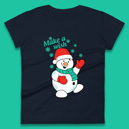 Make A Wish Snowman Christmas Womens T-Shirt