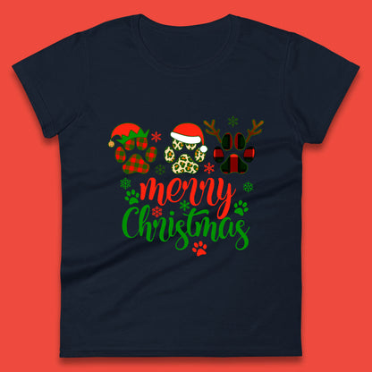dog & cat paws christmas womens t shirt