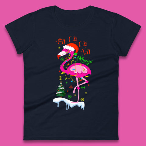 Fa La La La Mingo Christmas Flamingo Santa Hat Xmas Lights Flamingo Lover Womens Tee Top