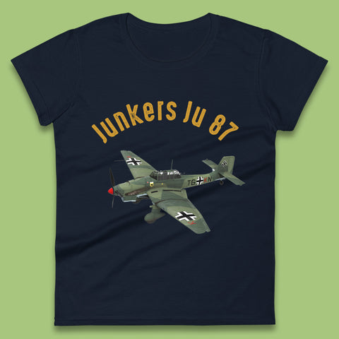 Junkers Ju 87 Or Stuka Dive Bomber And Ground Attack Aircraft Vintage Retro Fighter Jets World War II Remembrance Day Royal Air Force Womens Tee Top