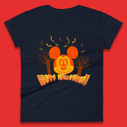 Happy Halloween Mickey Mouse Horror Scary Spooky Jack Face Halloween Disney Trip Womens Tee Top